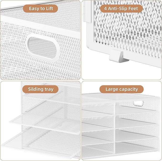 Marbrasse 5 Tier Desktop Literature Organizer, Mesh Paper Organizer Desk Organizers, File Sorter Mail Center Paper Storage Cabinet Classroom Keepers Mailbox for Office Home School,White - Image 4