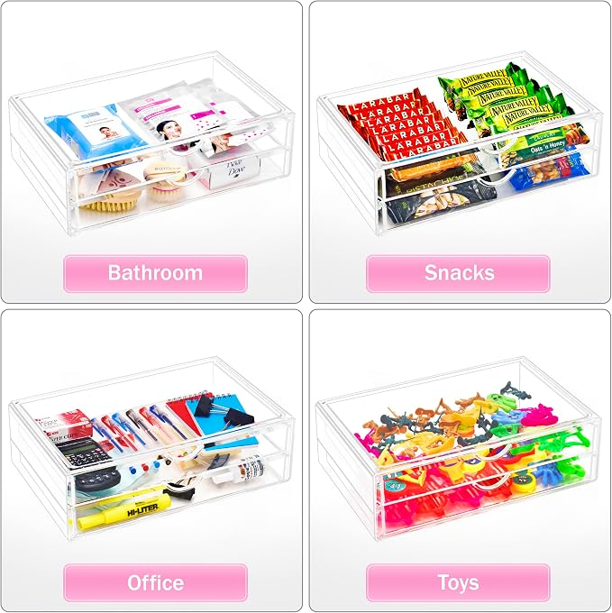 Sorbus Large Stackable Acrylic Drawers - 2 Clear Storage Drawers for Organizing Make up, Nail Polish, Hair Accessories, and Beauty Supplies - Makeup Organizer for Vanity, Bathroom Organizer Countertop - Image 6