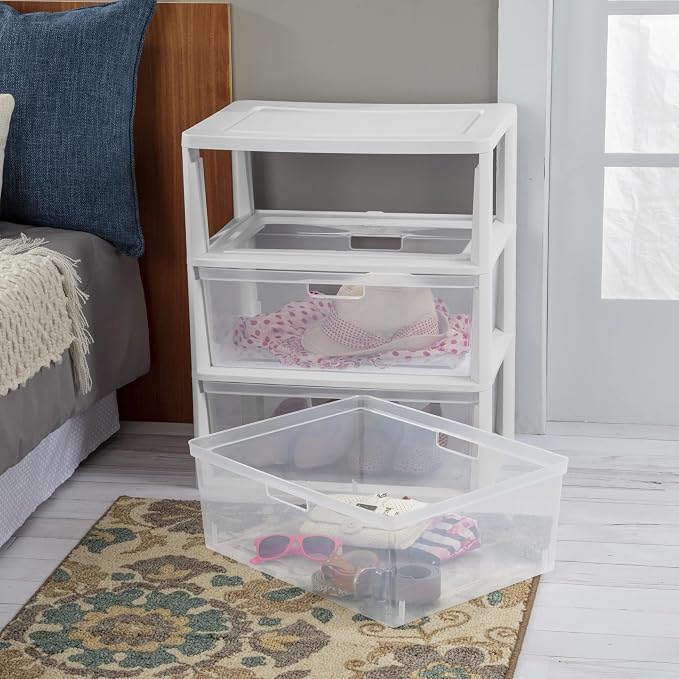 Plastic Drawer Wide Tower Plastic Storage Cart with Clear Pull Out Drawers, Black (White, 3 Drawer Wide Tower Broad) - Image 4