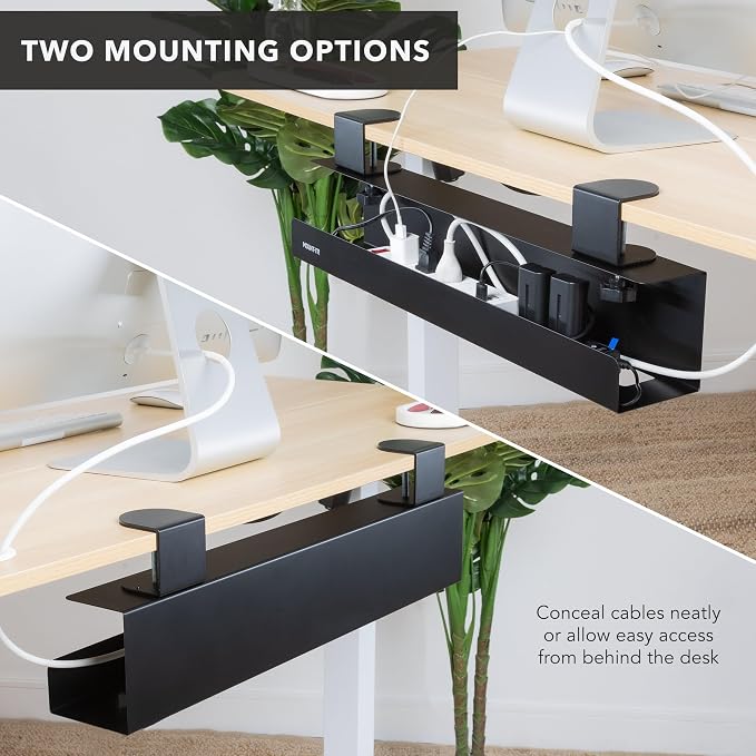 Mount-It! Under Desk Cable Management Tray – Clamp-On No-Drill Metal Cable Management Tray for Desk & Standing Desk, Wire & Cord Organizer for Power Strips, Glass Desks – 23.6” Black - Image 7