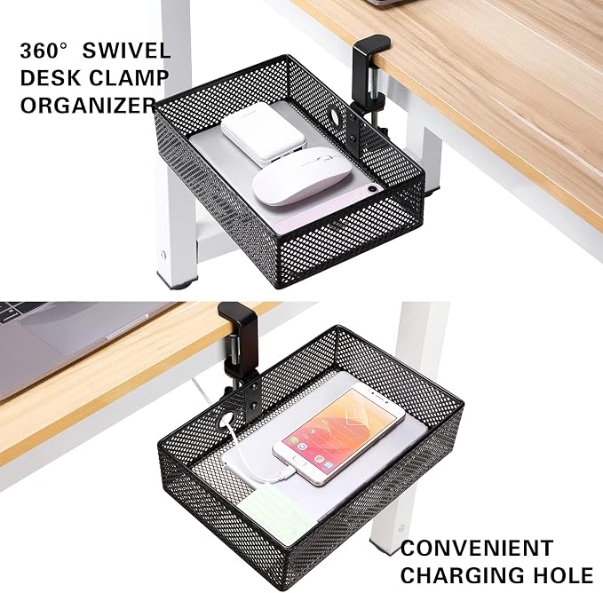 Under Desk Drawer, Clamp on Desk Organizer Hanging Desk Storage Under Table | Under desk organizer: clamp on desk drawer, 360° rotating desk basket, hanging desk organizer, clamp on desk shelf, no-drill - Image 4