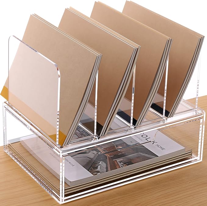 HeZone Desk Organizers and Accessories, Acrylic Desk Organizer with Drawer, Office Supplies Organization Storage, Clear Acrylic File Organizer for Desk - 1 Pack by HeZone