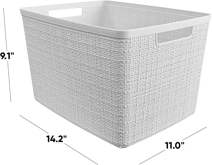 Curver Set of 4 Large 20L Jute Decorative Plastic Organization and Storage Baskets - Perfect Bins for Home Office, Closet Shelves, Kitchen Pantry and All Bedroom Essentials, White - Image 2