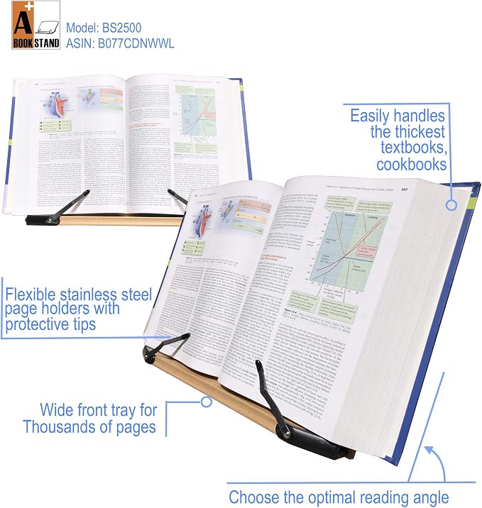 BS2500 Large 16x10.5 Portable Adjustable Foldable Bookstand Holder for Reading Hands Free Large Thick Heavy Textbooks Cookbooks Tablets - Image 2