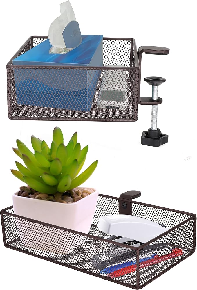 Under Desk Drawer, Clamp on Desk Organizer Under Table Hanging Desk Storage | 2PCS under desk organizer: clamp on desk drawer, under desk basket, hanging desk storage, clamp on undertable shelf, no-drill by Aurynns