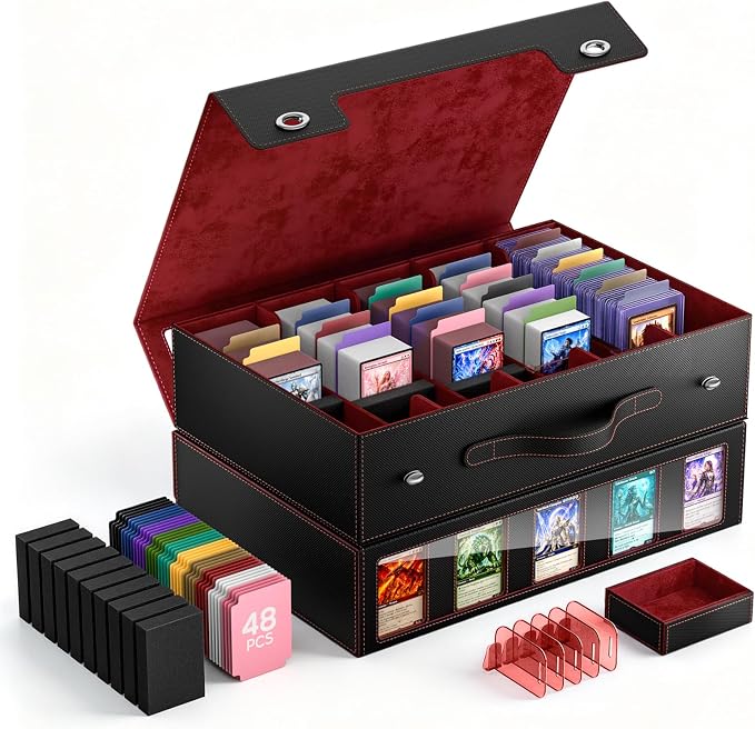 MoKo Trading Card Storage Box for MTG, 3900+Capacity, Black Red | Card box with Dice Tray, Commander Display & Handle, Top Loaders Organizer Case, For Magic Game, TCG PTCG Sport Cards by MoKo