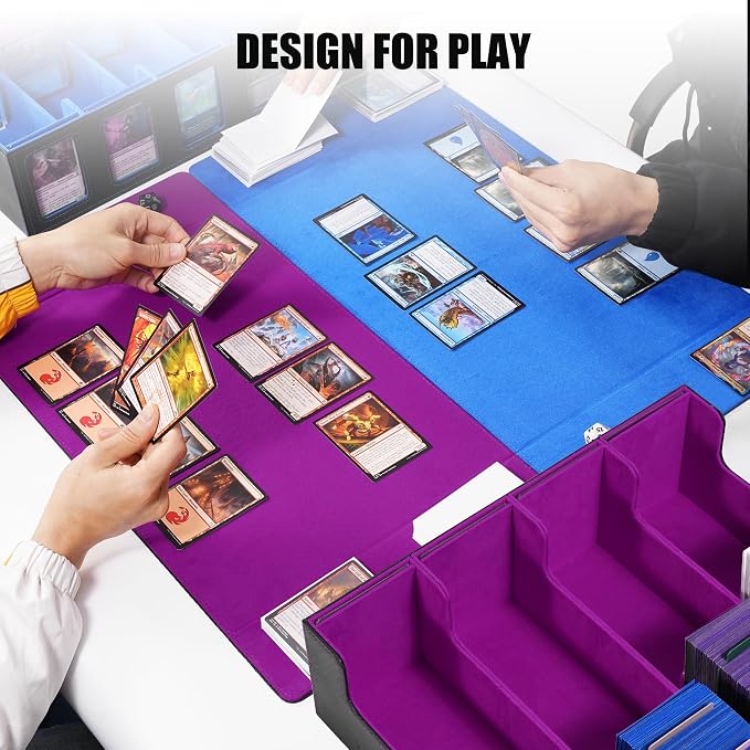 Trading Card Storage Box with Commander Display , 4-Row Deck Case with Removable Lid; 2400+ Card Deck Box for MTG TCG Sports Card, 4 Top Loaders, 4 Stoppers, 24 Dividers,1 Dice Bag (Black Purple) - Image 6