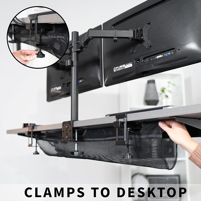 VIVO No Drill Clamp-on 36 inch Mesh Net Under Desk Cable Management Wire Organizer, Adjustable Home Office Standing Desk Cord Storage Sleeve, Black, DESK-AC36MH - Image 3
