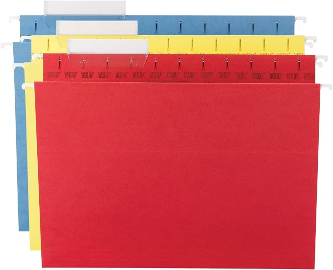 Smead Heavy Duty TUFF Hanging File Folder with Easy Slide Tab, 7 Times Stronger Than Standard Hanging Folders, 1/3-Cut Sliding Tab, Letter Size, Assorted Primary Colors, 150 per Box (64040) - Image 3