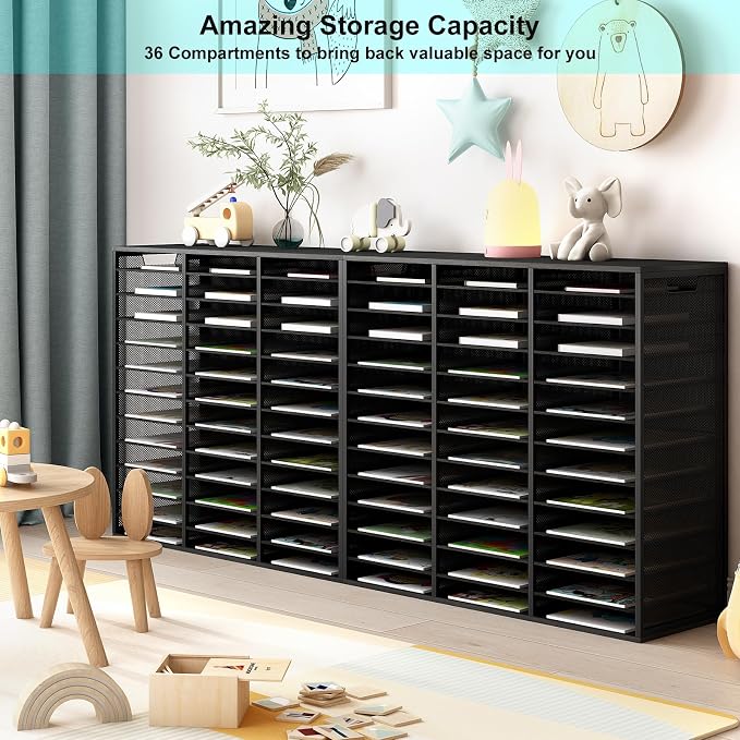 Mail Sorter Adjustable Countertop Mail Holder, Heavy Duty Literature Organizer, Student Mailbox for Classroom, Desktop Bill Paper Organizer for Office Home School, 36 Compartments, Black - Image 4