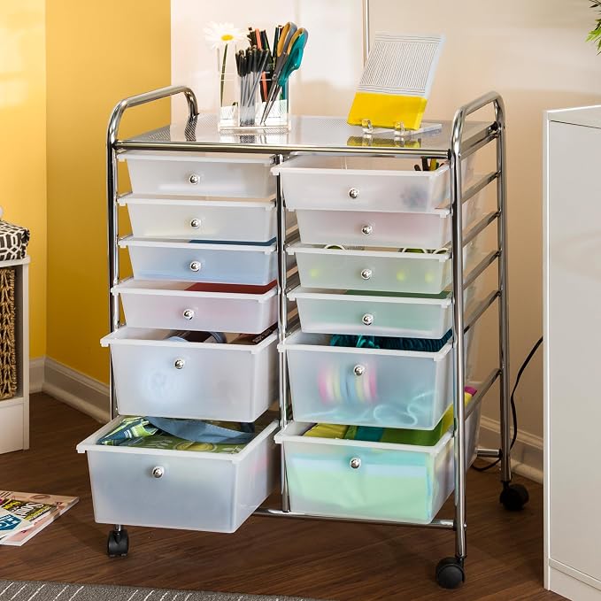 Honey-Can-Do Rolling Storage Cart and Organizer with 12 Plastic Drawers - Image 4