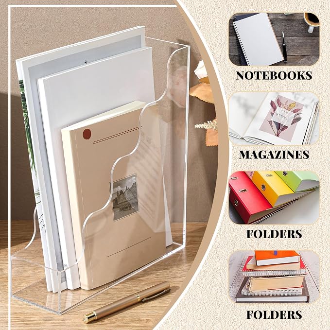 Engrowtic Clear Acrylic Magazine File Holders, Water Ripples Vertical File Organizer, Acrylic Files Holders for Desk Office Classroom Home Decor Document Storage Organizer Back to School - Image 5