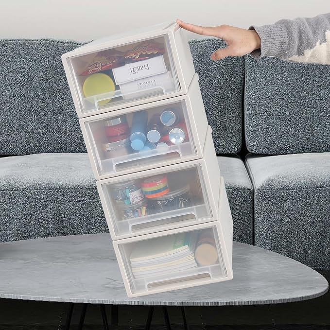 12 Quart Stacking Desktop Storage Drawer Unit Boxes, 4 Packs | Stackable Drawer Bins Organization, Removable, Installation-free - Image 7