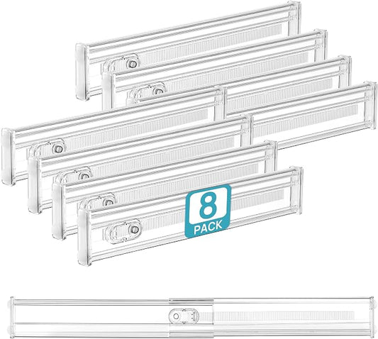 Vtopmart 2.36" Short Upgrade Drawer Dividers 12.8"-22.3" Expandable 8 Pack | Adjustable Kitchen Drawer Organizer, Clear Plastic Separator for Flatware, Utensils, Cutlery, Underwear Storage, Space Saving by Vtopmart