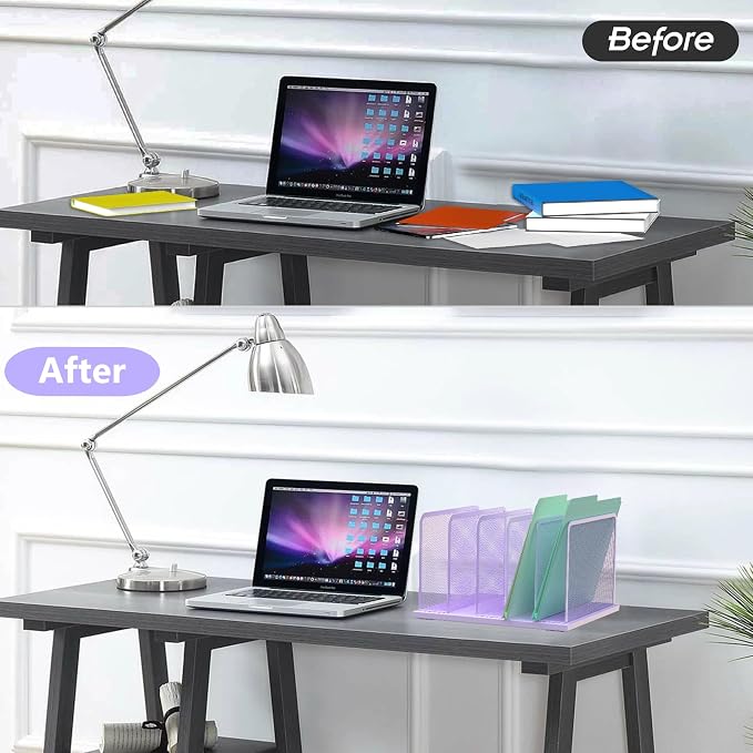 Kuntine.B 5-Section Upright Desk File Organizer Purple 1 Pack | Vertical, Mesh, Metal, Assembly, Stability, Sturdiness, Organization, Standing - Image 3