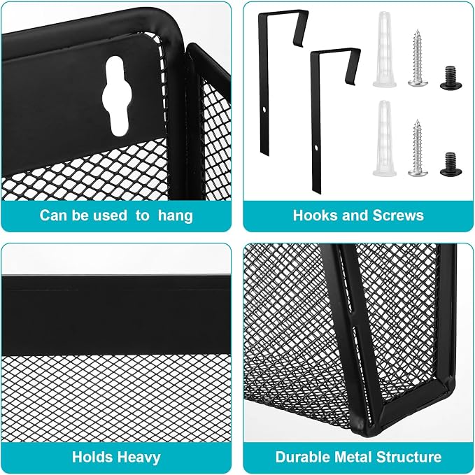 Tenceur 3 Pcs Mesh Letter Wall File Folder Cubicle File Holder Hanging Wall Mounted File Holder 3 Pocket Vertical File Organizer for Office Home Room Storage Basket(13.19 x 12.2 x 3.07 Inch,Black) - Image 3