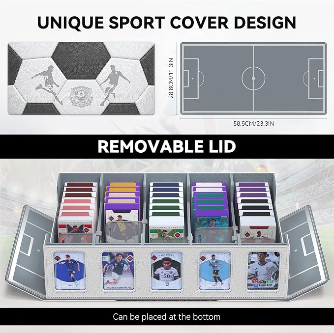 Kabinka Soccer Card Storage Box with Window Display, 5-Row Sport Card Storage Box, 3900+ Card Deck Box for Soccer Sports Card TCG, 5 Top Loaders, 5 Stoppers, 48 Dividers, 1 Dice Tray (Soccer 1) - Image 2