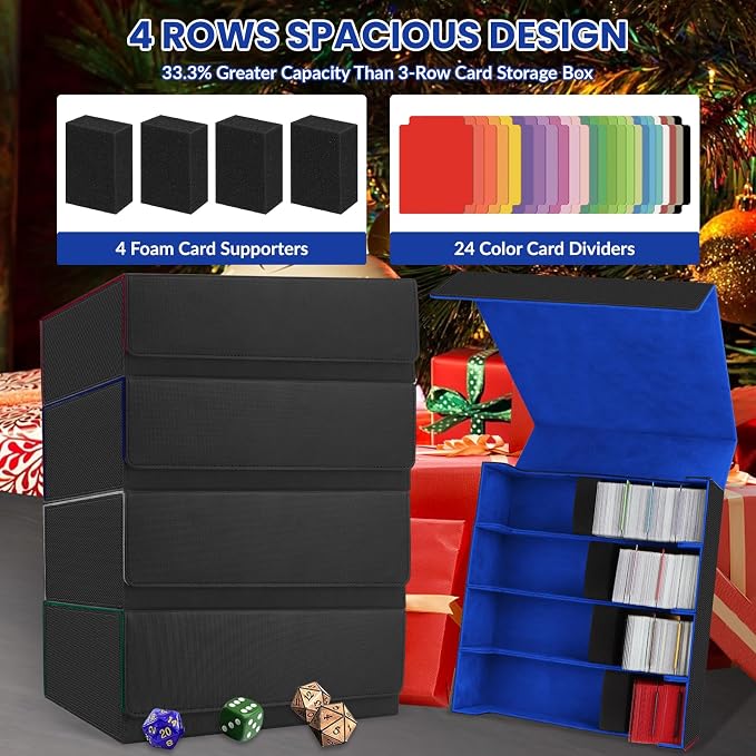 AOBOPLE 3200+ Trading Card Storage Box with Magnetic Closure, PU Leather | 4-Row Card Box,24 Dividers + 4 Foam Supports,Card Organizer For MTG TCG Magic Sports Cards,Gift For Collectors - Image 5