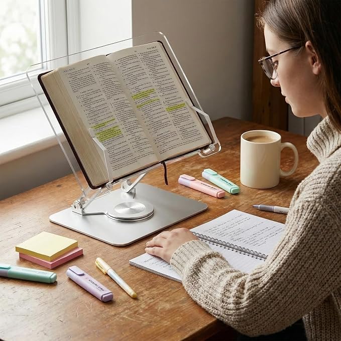 Adjustable Acrylic Laptop Stand for Desk, Ergonomic Aluminum Laptop Riser, Computer Stand for Laptop, Book Holder, for iPad, Tablets, Compatible with MacBook,Sturdy Foldable Design with Swivel Base. - Image 2