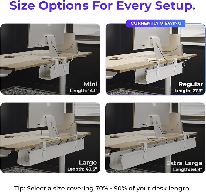 Original No Drill Under Desk Cable Management Tray 27.3" - Premium White Fabric Cable Management Under Desk - Clamp/Screw Mount Cord Organizer - Supports Upto 66lbs - Image 4