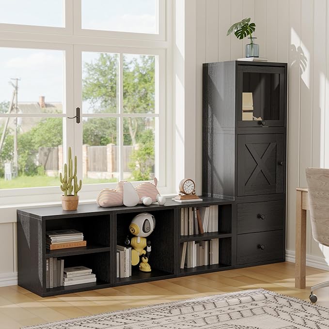 FUSUNBAO Magic DIY Cube Storage Organizer Stackable Cubes for Home Books Clothes Toy-Modular Cubby Storage System-Office Cubical-Bookcase Closet (Black, Door Cube) - Image 6