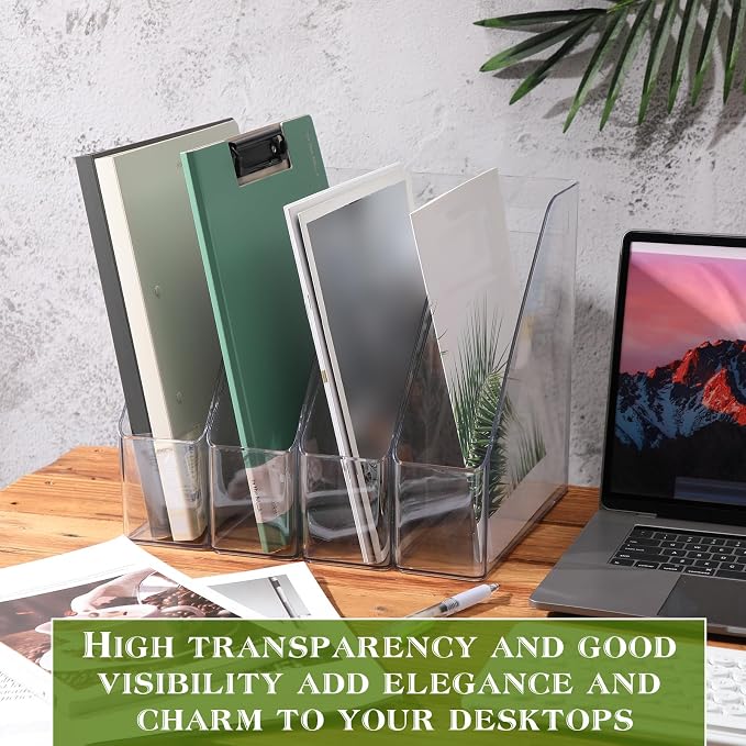12 Pcs Clear Acrylic Magazine File Holder Plastic Desk Organizer with Handle Basics Vertical Magazine Rack Desk Folder Document Storage Organizer for Home Office School Work Study Desktop Supplies - Image 2