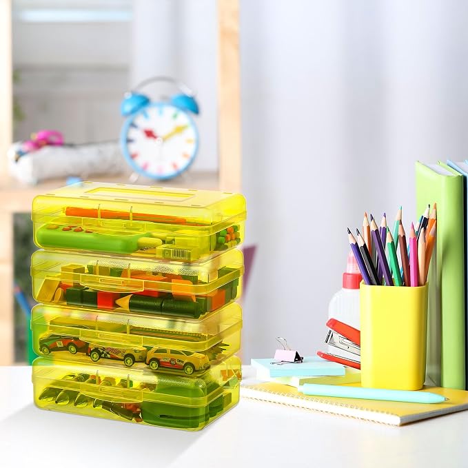 Fainne 24 Pack Pencil Boxes for School Clear Plastic Pencil Case Large Plastic Crayon Box Bulk Stackable Classroom Stationery Organizer School Supplies(Yellow) - Image 4