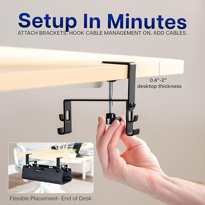 VIVO Clamp-on Under Desk 16 inch Fabric Cable Management Tray, Wire Concealer, Power Strip Storage, Workspace Organization, Easy Fold Down Access, Black, DESK-AC16F-C - Image 8