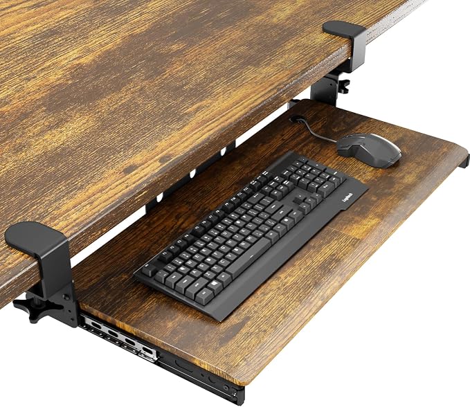 Keyboard Tray Under Desk Pull Out with Extra Sturdy C Clamp Mount System, 27.3 (32.5 inch Including Clamps) x 11 Inch Slide-Out Platform Computer Drawer for Typing Vintage AX01WG02 by 1