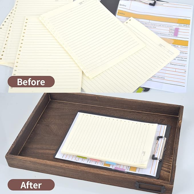 11 x 17 Paper Tray Organizer Legal Size Desk Tray Wooden Paper Tray Organizer Tabloid Size Document Folder for Engineering Office &Home Desktop Document Organizer - Image 3