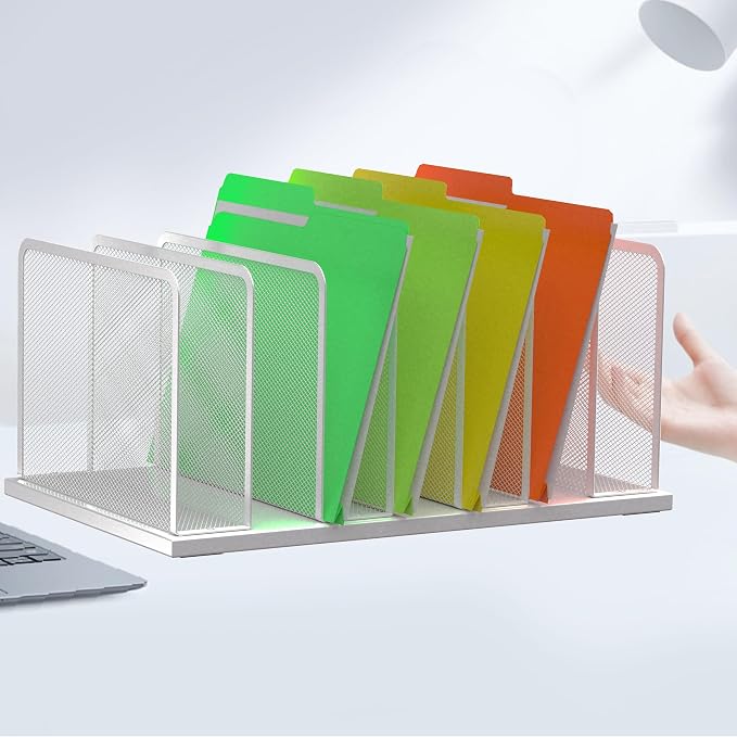 Kuntine.B 7-Section Upright Desk File Organizer Silver 2 Pack | Vertical, Mesh, Metal, Assembly, Stability, Sturdiness, Organization, Standing - Image 4