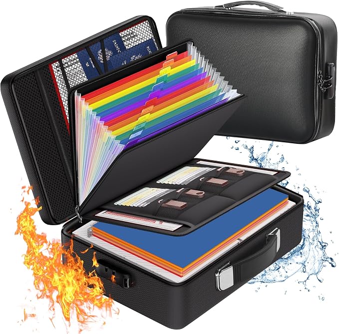 Fireproof Safe Document File Organizer Box, 5200°F Portable File Organizer with Lock,Hard Case Highly Flame-Resistant Fire Proof Waterproof File Bag with Lock, Fire Safe Home Valuables Storage - Image 2