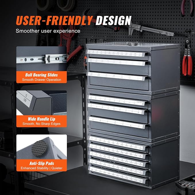 VEVOR Drill Bit Dispenser Cabinet Set, Three-Drawer for 1/16" to 1/2" & Letter Sizes A to Z, Five-Drawer Drill Bit Organizer for Wire Gauge Sizes #1 to #60, 3 Pieces - Image 6