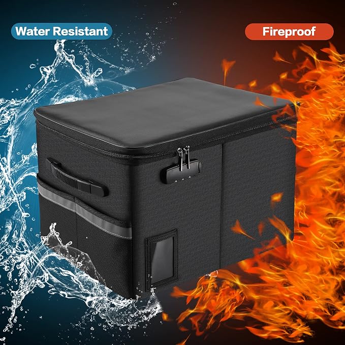 TOMKID Fireproof File Cabinet with Lock, Fireproof Document Organizer Collapsible File Box Filing Cabinet with Handle for Letter Legal Folder Certifications - Image 2