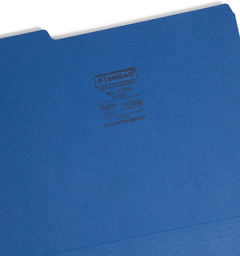 Smead Interior File Folder, 1/3-Cut Tab, Letter Size, Navy, 100 per Box, Expandable File Folders for Filing Cabinet - Image 3