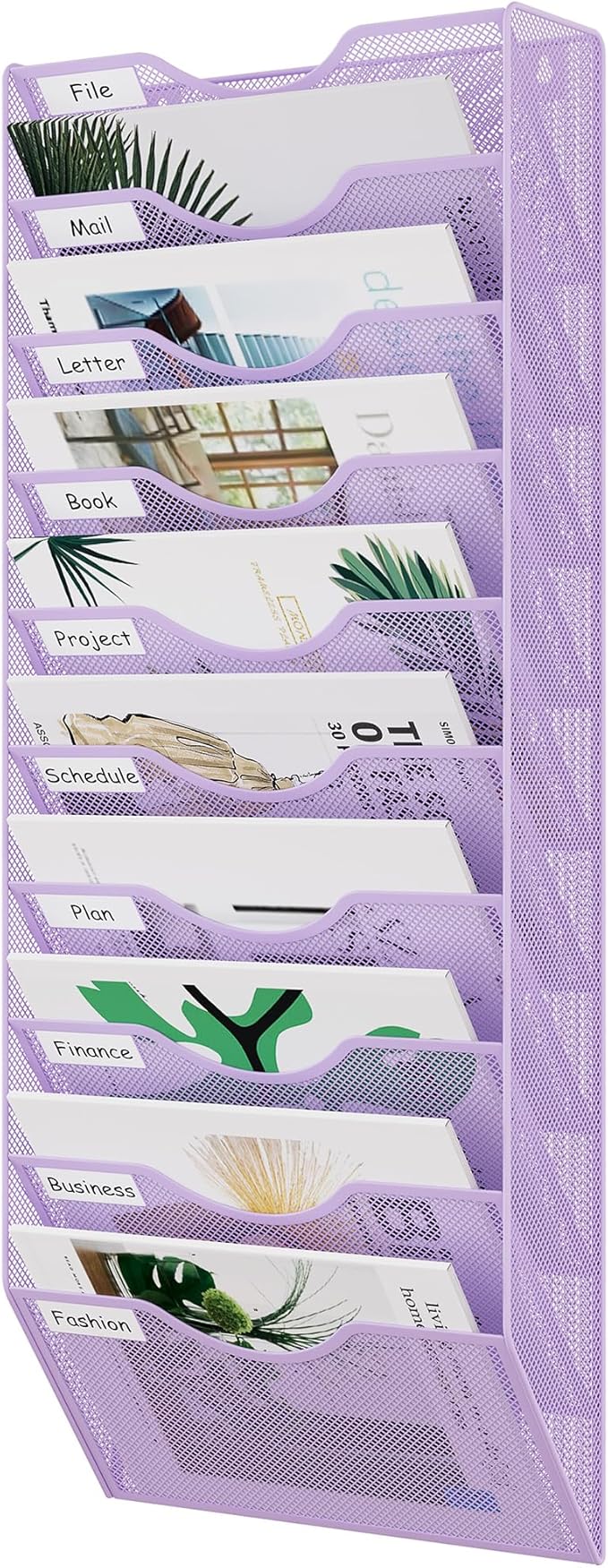 EasyPAG 10 Pocket Mesh Wall File Organizer, Hanging Paper Folder Holder with Classify Label, Vertical Wall Mount Mail Organizer for Office Home Classroom, Purple by EasyPAG