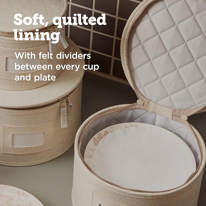 China Storage Containers, Containers for Organizing, Hard Shell Case, Felt Plate Dividers, Moving Supplies, Storage Box, Wine, Dishes, Glasses Storage, Charger Plates Storage Containers | 5-Piece Quilted Set For 12 - 4 Plate Cases + Mug Case. Soft Quil... - Image 6