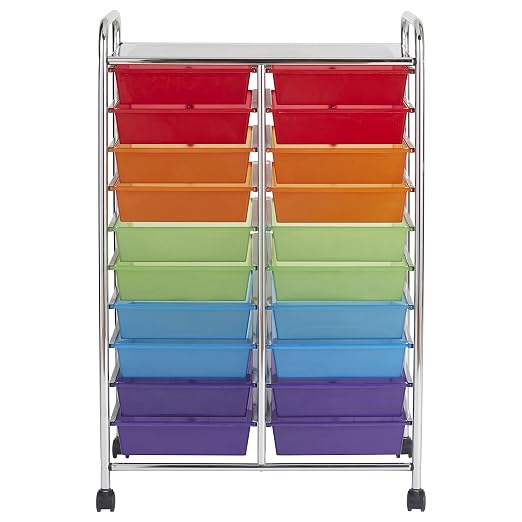 ECR4Kids 20-Drawer Everyday Mobile Storage Utility Cart, Craft Organizer, Assorted - Image 8