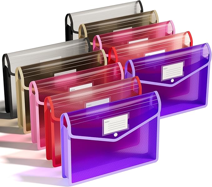 ThinkTex Plastic Expanding File Folder, Transparent envelopes with Snap | No Dividers,Large Capacity,Document Organizer for Receipts, Bills&Taxes,Letter/A4 Size for School/Office/Home-10 Pack by ThinkTex