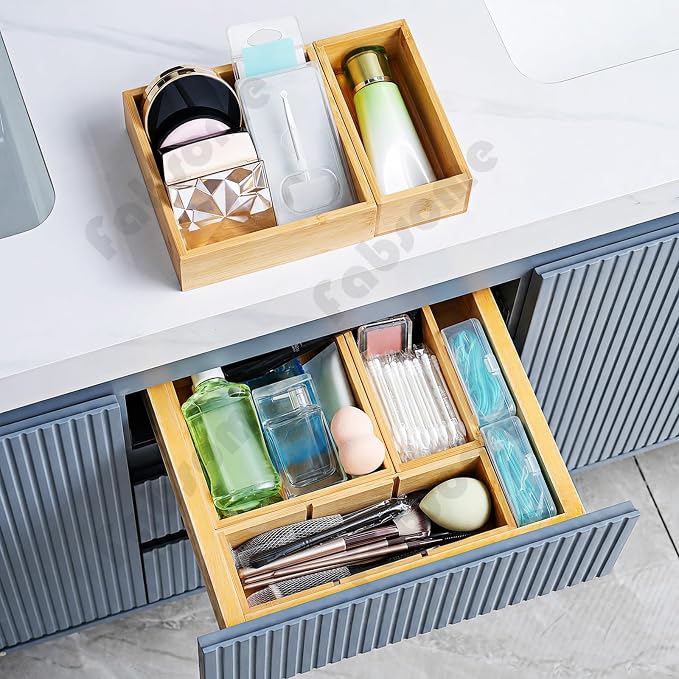 Fabsome Drawer Organizer, Set of 9 Bamboo Wood Kitchen Makeup Desk Junk Tea Drawer Storage Boxes Bins for Cutlery Silverware Utensils Flatware, Small Wooden Container Tray for Bathroom, Office - Image 3