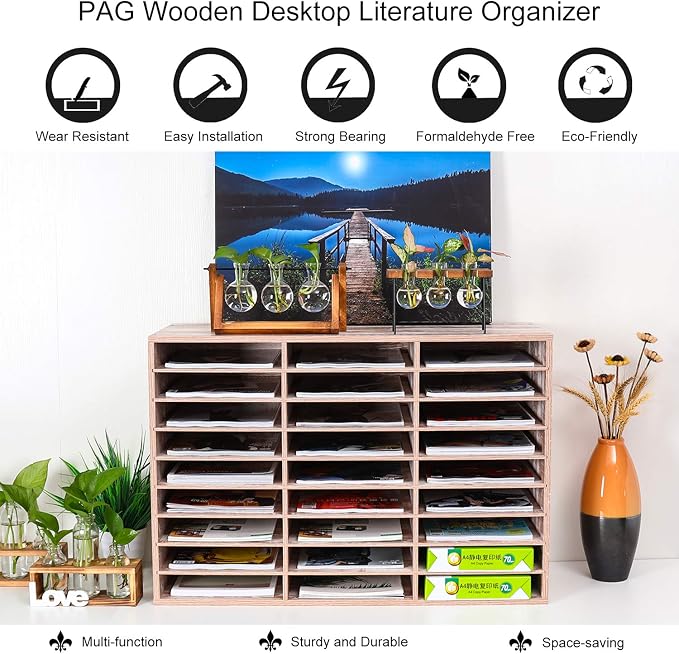 Mail Sorter, Wood Literature Organizer, Student Mailbox for Classroom, Desktop Bill Paper Organizer for Office Home School, 27 Compartments, Retro White - Image 4