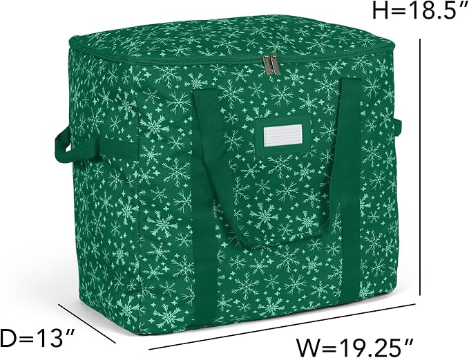 Covermates Keepsakes Adjustable Ornament Storage Bag – Heavy-Duty Polyester, Padded Dividers & FlexGrid Trays – Protective Holiday Ornament Organizer with Handles & Label Window, Green Snowflake - Image 3