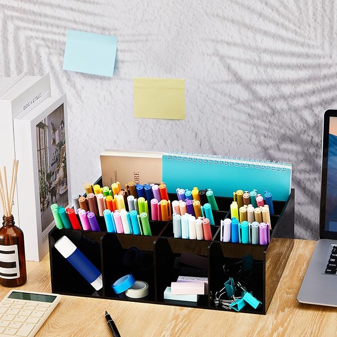 MotiMind Acrylic Pen Organizer Storage for 200 Markers Vertical Marker Organizer Acrylic Pen Display Holder for Office Desk Desktop Stationery Pencil Storage, Black, 13 x 4 x 10.2 Inch - Image 5