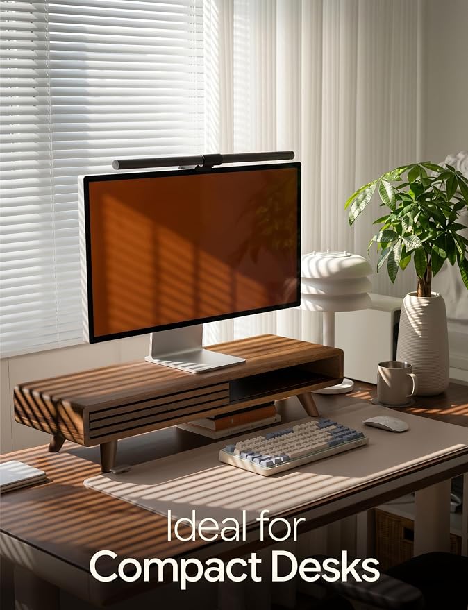 Tinamo 24" Wood Monitor Stand Riser with Sliding Door and Cable Management | Acacia Wood, Ergonomic Design, Fits Most 24"-32" Monitors, Non-slip, Hidden Multi-purpose Storage, All Hardware Included - Image 4