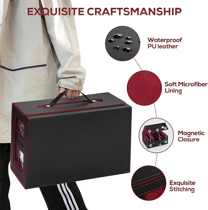 Trading Card Storage Box for MTG, MTG commander deck box，Multi-purpose Deck Case for MTG TCG Sports Card, 4 Toploaders, 4 Stoppers, 4 Colorful Dividers (Black & Red) - Image 5