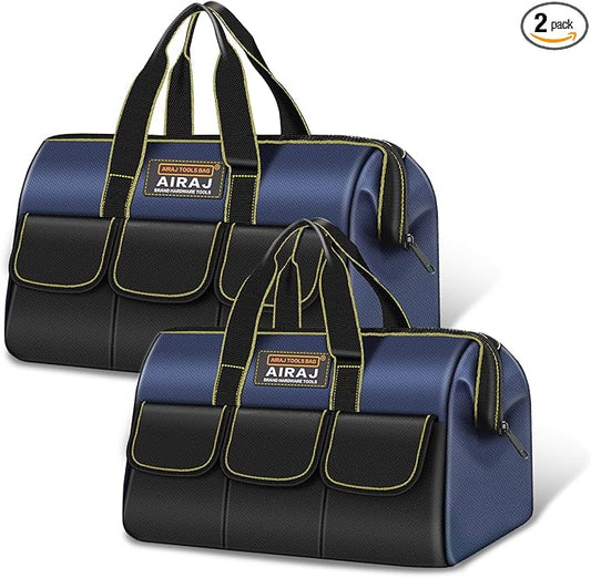 Tool Bag 2-Pack Set | AIRAJ 14" & 16" Portable Tool Bag | Wide Mouth Tool Bags for Men and Women | Small Tool Tote | Tool Organizer for Home Repairs,Garage Storage,Professional Work | Tool Box