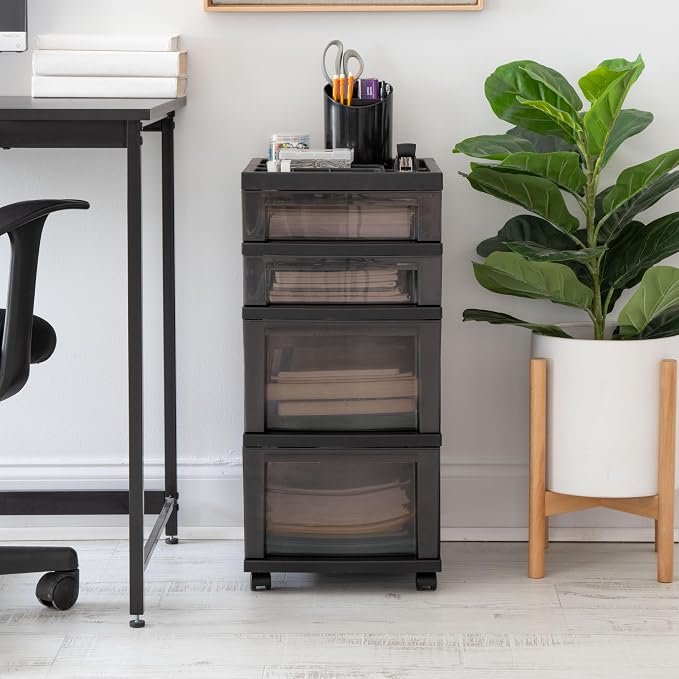IRIS USA 4-Drawer Rolling Storage Cart with Wheels, Black/Gray - Image 2