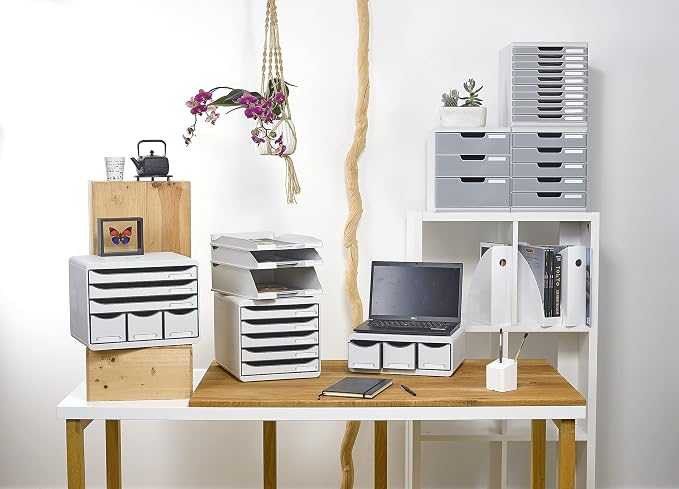 Exacompta - Ref 3097213D - BIG-BOX PLUS Desktop Drawer Set - 5 x 43mm Drawers, Suitable for A4+ Documents, 347 x 278 x 271mm, 100% Recycled Plastic - Black/Glossy White - Image 5