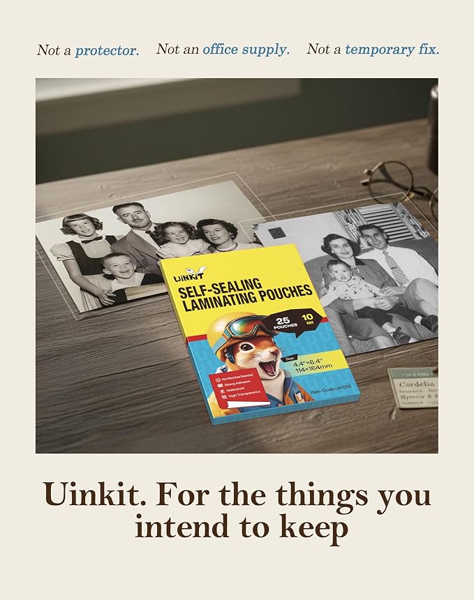 Uinkit 10Mil Thicker Self Sealing Photo Laminating Pouches 5" x7", 20Pack Double-Sided for Recipe Cards & Photos, Waterproof Plastic Sleeves to Preserve Pictures, Index Flashcards - Image 6