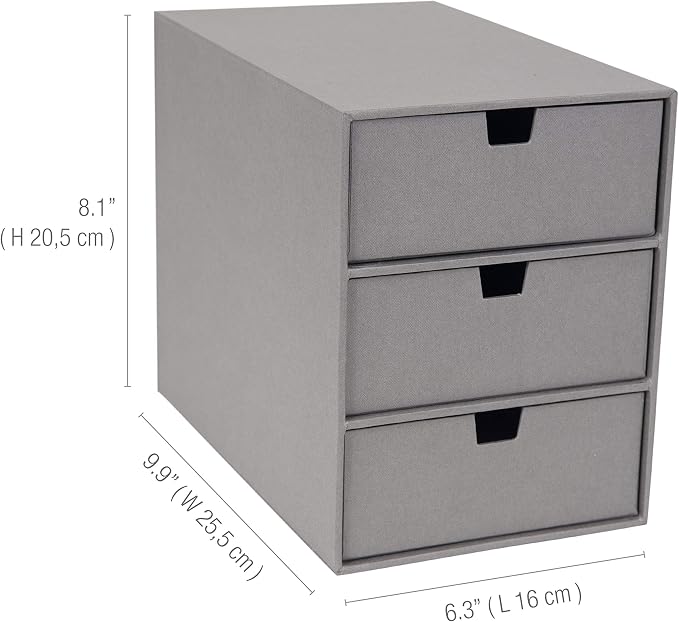 Bigso Box of Sweden Ingrid 3-Drawer Fiberboard Desk Organizer Drawers | Durable Desk Storage Organizer for Office Supplies & Accessories | Stackable Desktop Drawers | 6.3" x 9.9" x 8.1" | Light Grey - Image 3